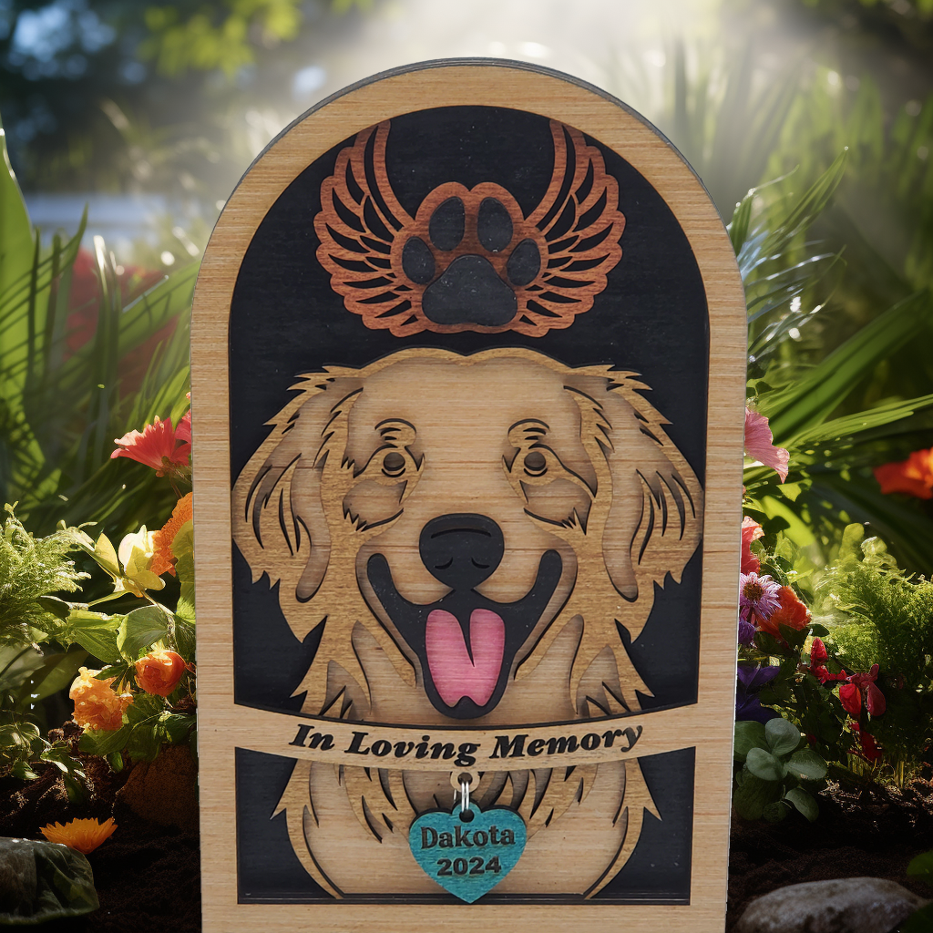 Pet Memorial Plaque - Angel Wings Dog Paw - #0005